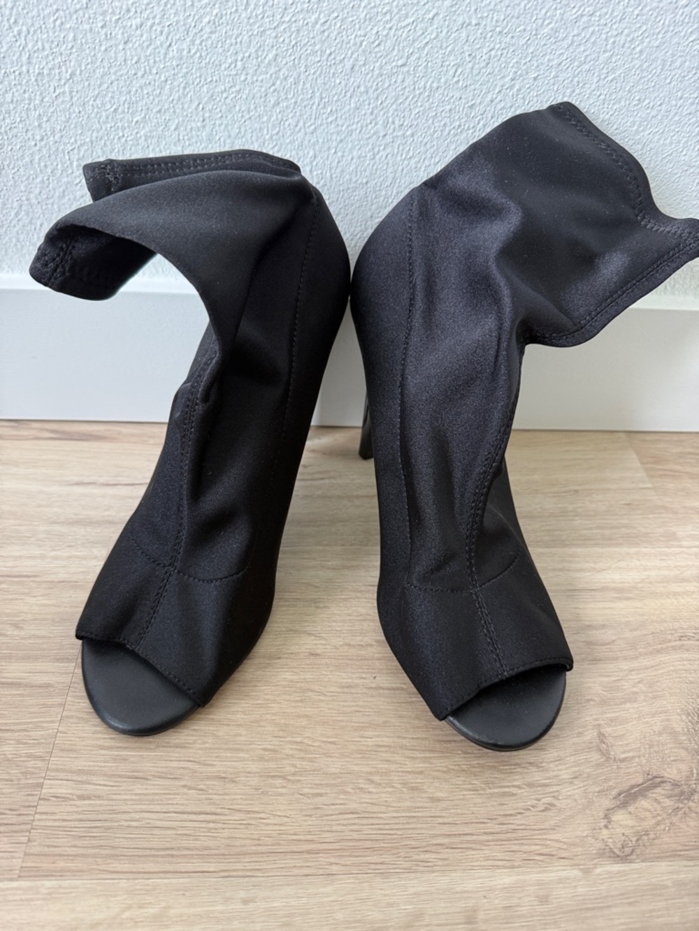 Call It Spring Black Peep-Toe Sock Booties - Women
